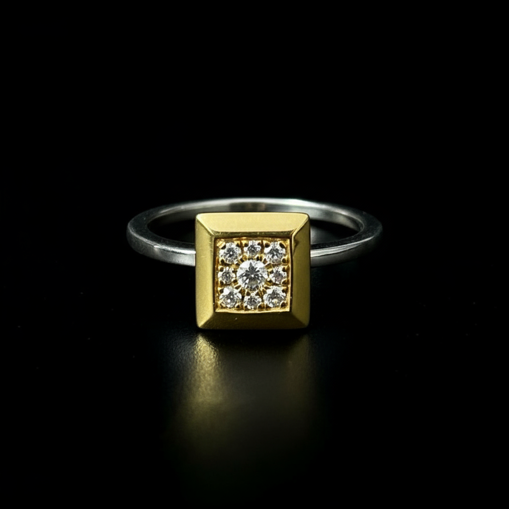 14K Gold & Diamond Geometric Band 14K Gold & Diamond Geometric Band - Image 1