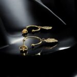 14K Gold Feather Charm Hoop Earrings