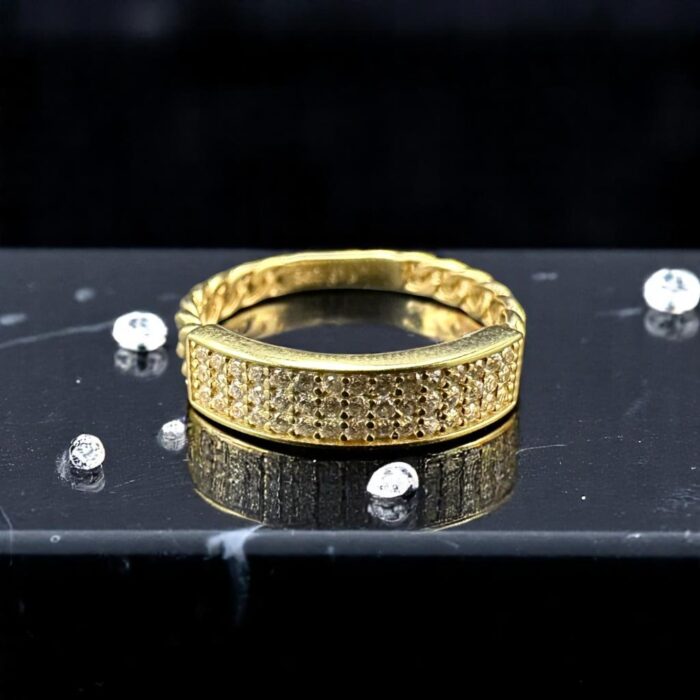14K Gold Cuban Link CZ Ring – Chain Band Design - Image 4
