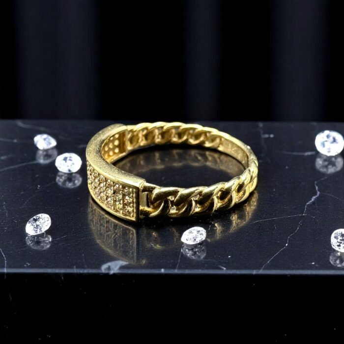 14K Gold Cuban Link CZ Ring – Chain Band Design - Image 5