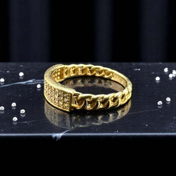14K Gold Cuban Link CZ Ring – Chain Band Design - Image 3