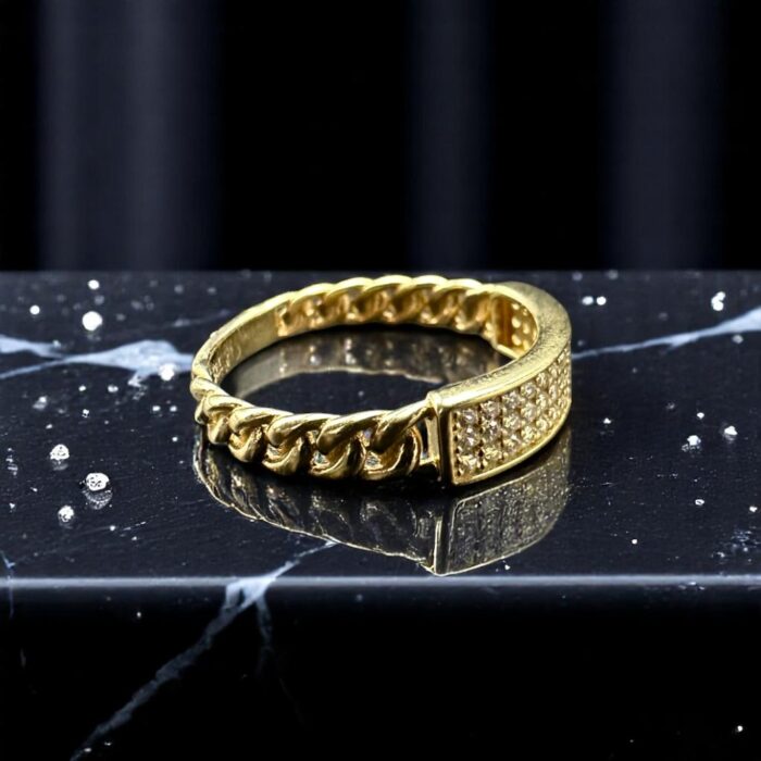 14K Gold Cuban Link CZ Ring – Chain Band Design - Image 2