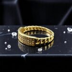 14K Gold Cuban Link CZ Ring – Chain Band Design