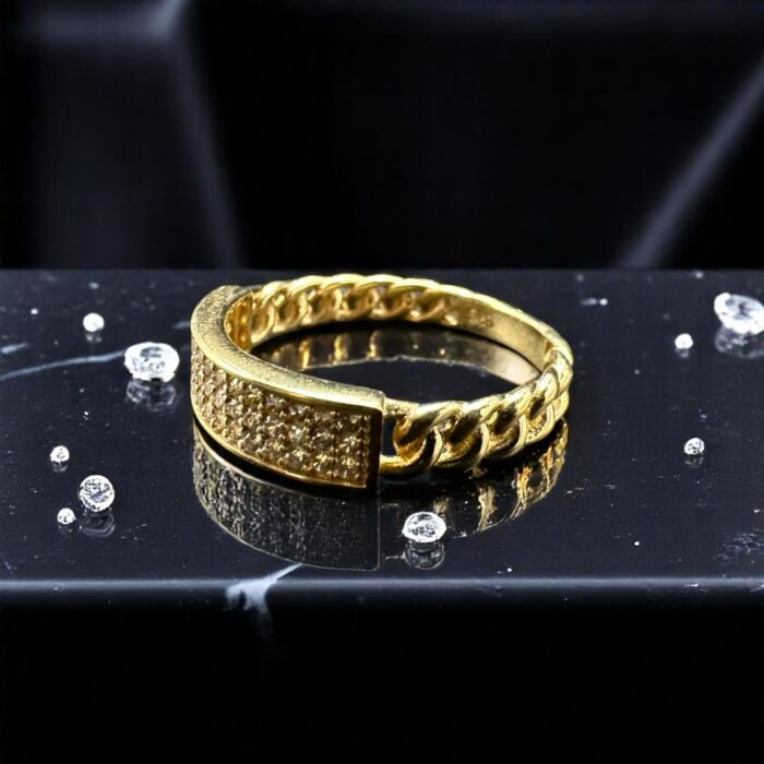 14K Gold Cuban Link CZ Ring – Chain Band Design - Image 1
