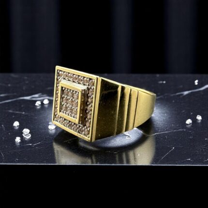 14K Gold Prestige Ring – Square Design with Cubic Zirconia